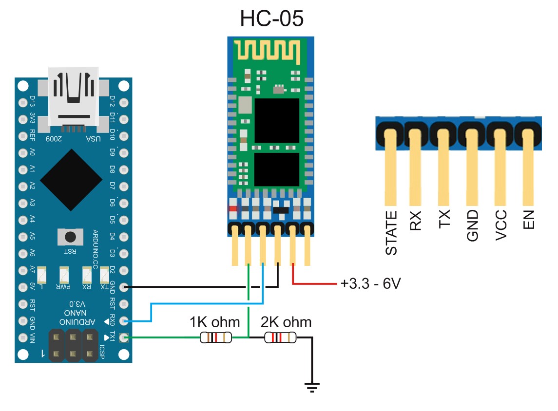 Zapojení Bluetooth modulu HC-05 k Arduino Nano