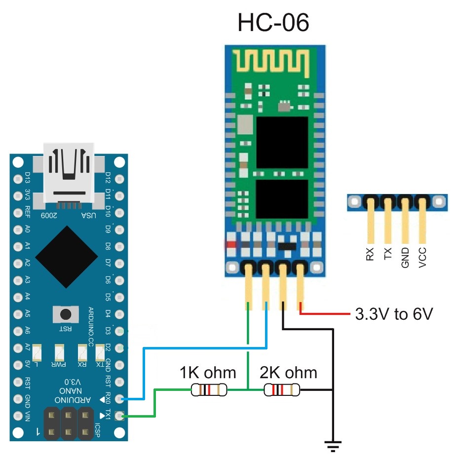 Zapojení Bluetooth modulu HC-06 k Arduino Nano