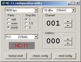 Konfigurační aplikace pro modul HC-11