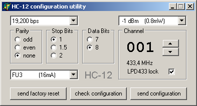 Konfigurační aplikace pro modul HC-12
