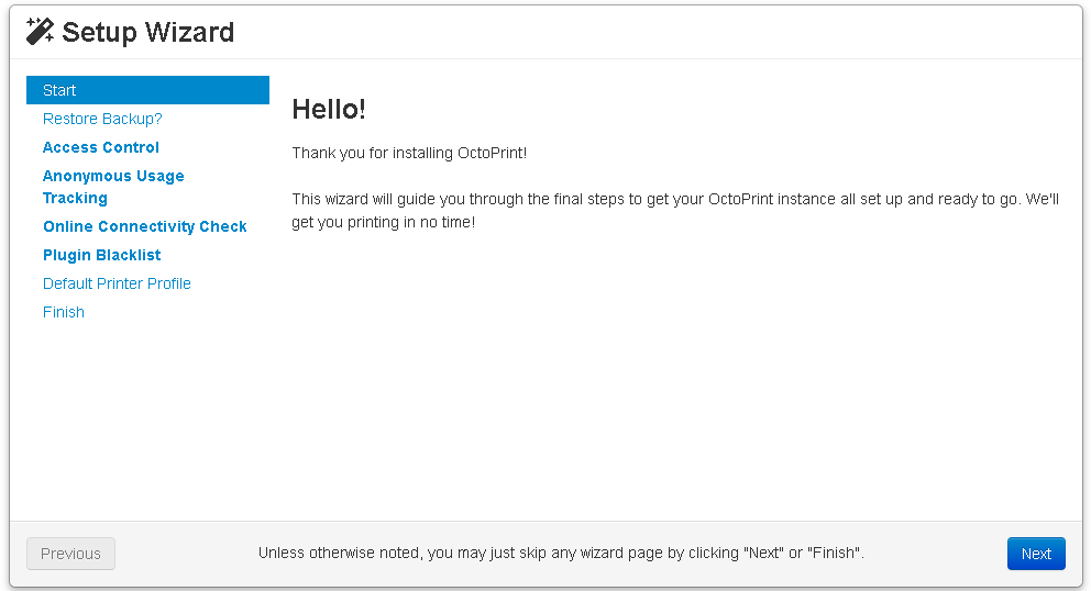 OctoPrint Setup Wizard