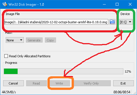 Zápis image ve Win32DiskImager
