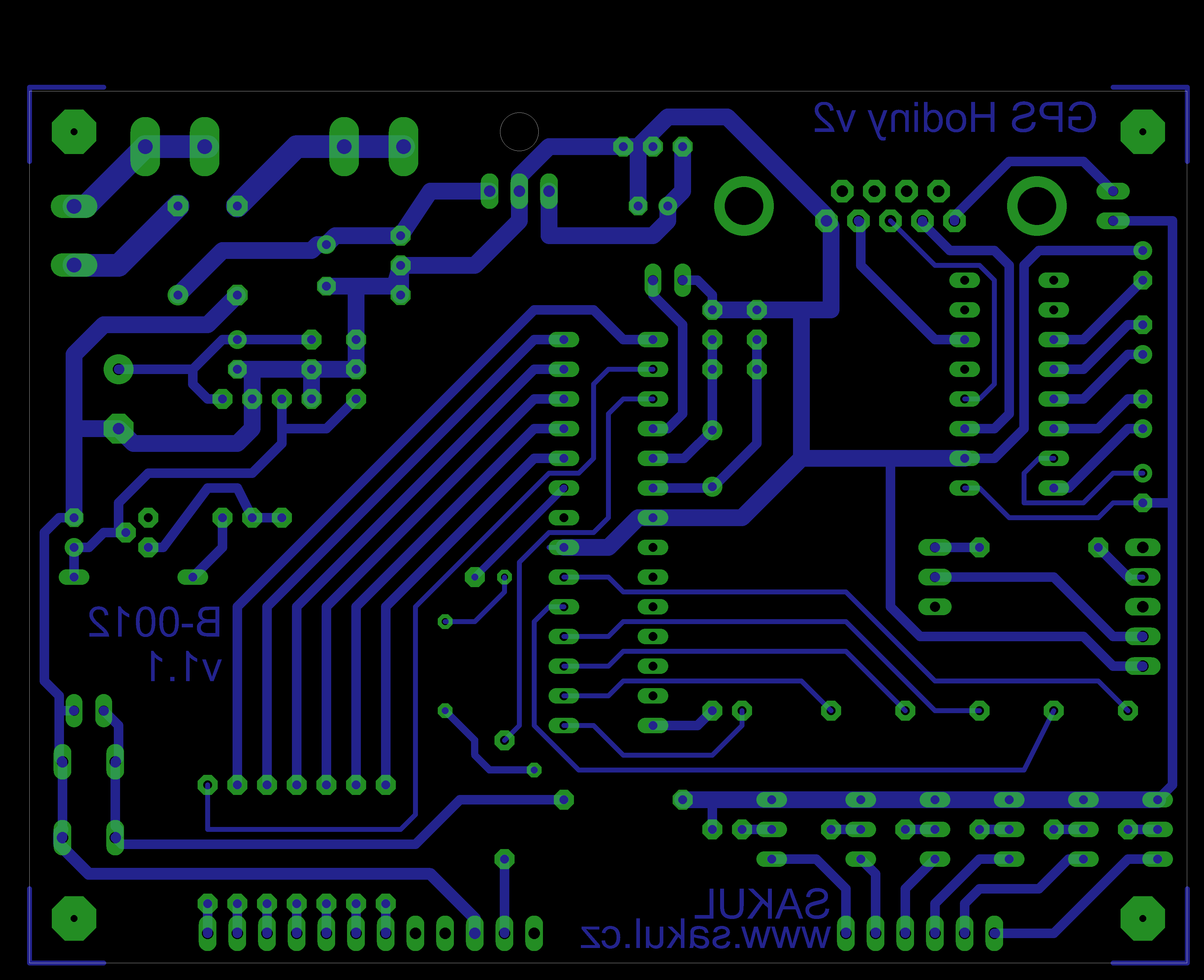 Spodní strana PCB procesoru GPS Hodin v2