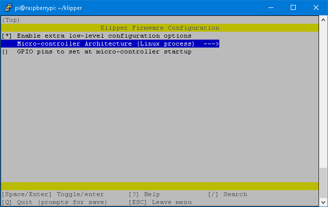 Klipper menuconfig