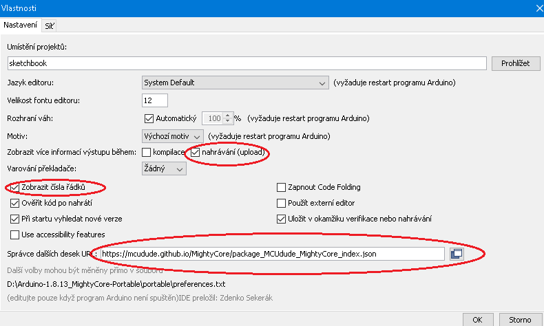 Arduino IDE vlastnosti