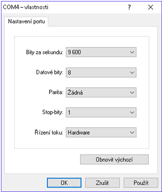 Nastavení COM portu pro stopky